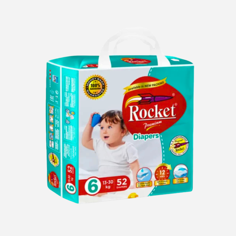 Rocket Premium Baby Diapers – XX.Large (Size 6), 52 pcs | 13–30 kg